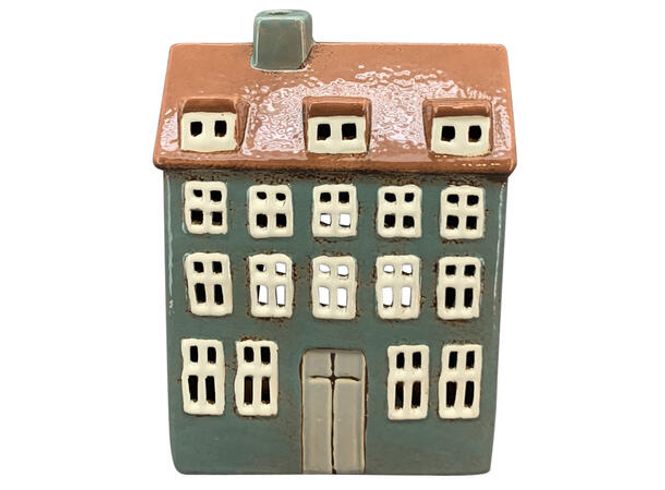 Hovedbilde Hus til telys grønn keramikk 14x8x18,5 cm