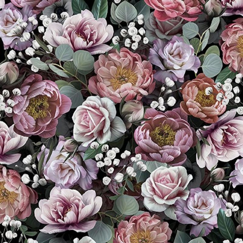 Servietter Lunsj Vintage Flowers Black