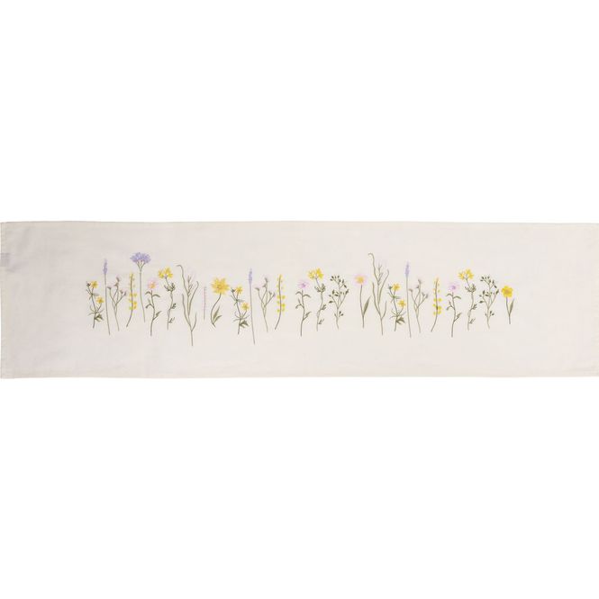 Hovedbilde Løper m/broderi Blomst, 40 x 160 cm, Bomull