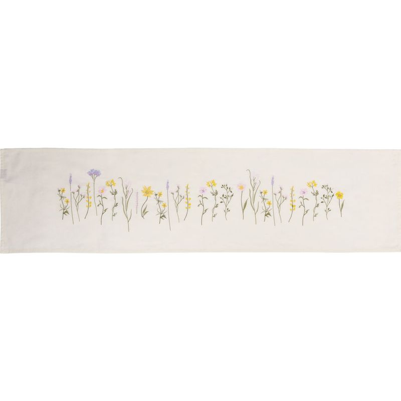 Løper m/broderi Blomst, 40 x 160 cm, Bomull