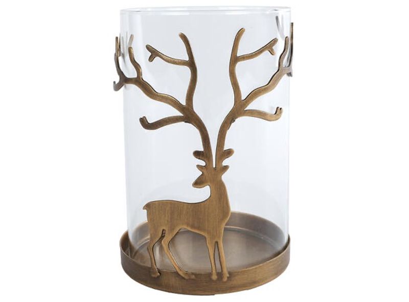 Lysglass hjort brunt metall glass 13,5cm