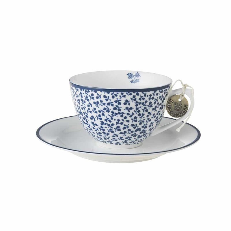 Laura Ashley Floris Blå/hvit Cappuccino Kopp/skål