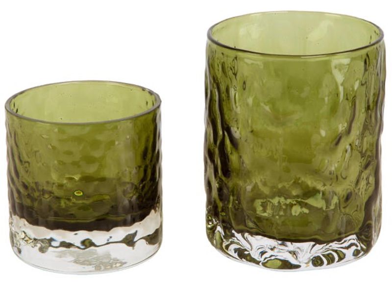Lysglass bølget oliven 7,5x7,5x9,5cm