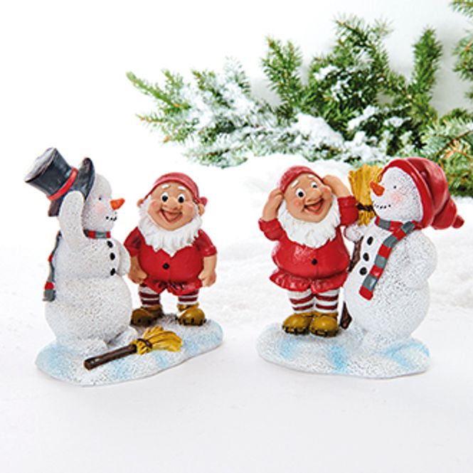 Hovedbilde Nisse med Snømann, 10 cm, 2 ass