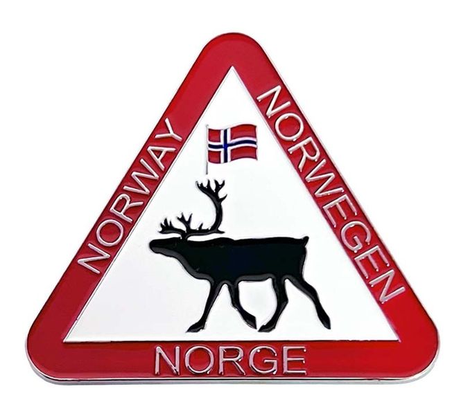 Hovedbilde Magnet, trekantskilt med reinsdyr og flagg