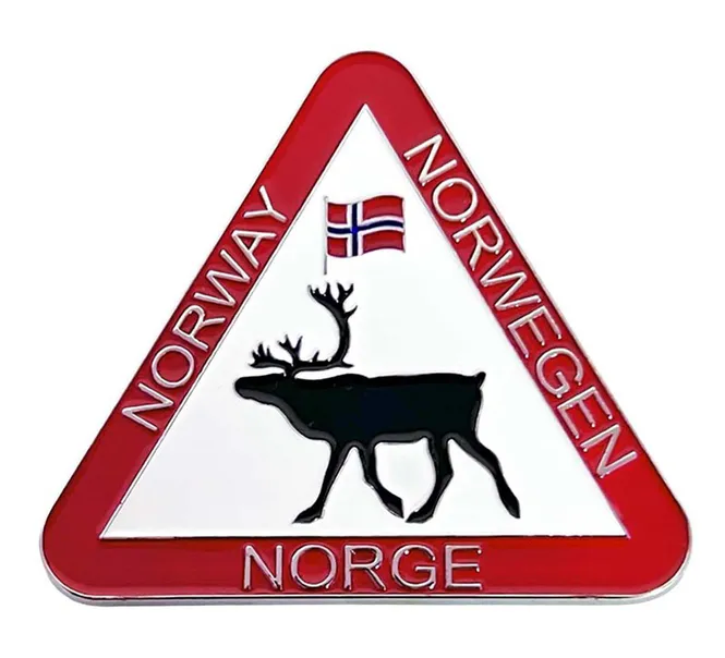 Hovedbilde Magnet, trekantskilt med reinsdyr og flagg