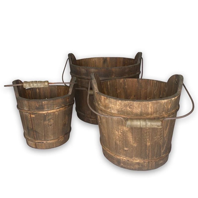 Bøtte i antikk tre, stor