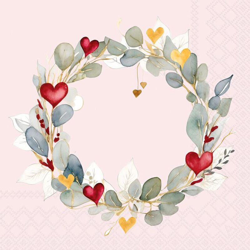 Servietter Kaffe Eucalyptus wreath pink