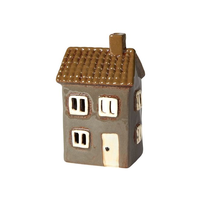 Hovedbilde Telys Hus, brun keramikk, 9 x 7 cm, H:15 cm