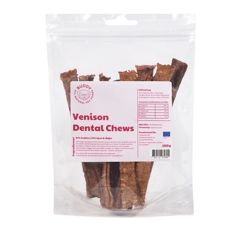 Buddy Pet Foods Venison Dental Chew 100g.