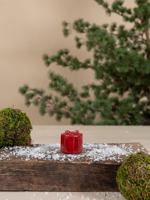 Hovedbilde Kramhult julepakke rund rød, 4x4x4 cm, keramikk