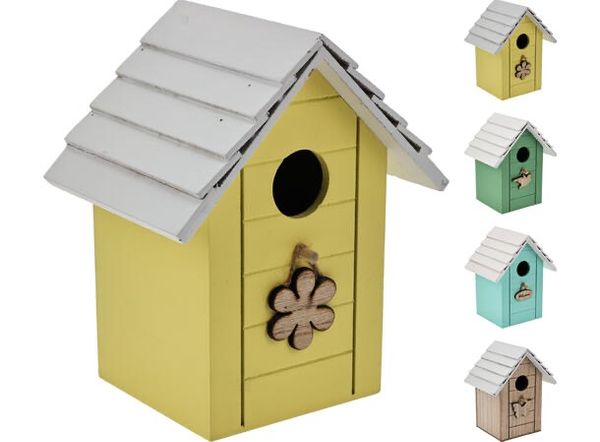 Hovedbilde Fuglehus pastell MDF 14x11x17cm 4ass