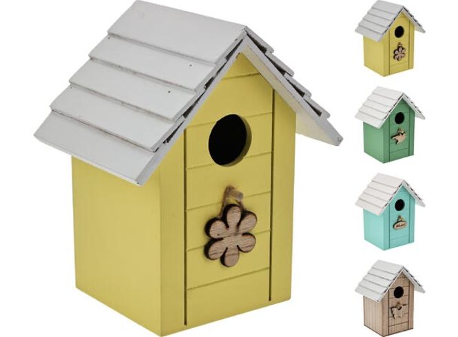 Hovedbilde Fuglehus pastell MDF 14x11x17cm 4ass
